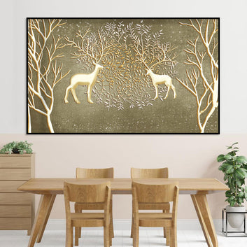 Golden Elegance Deer Canvas Wall Art