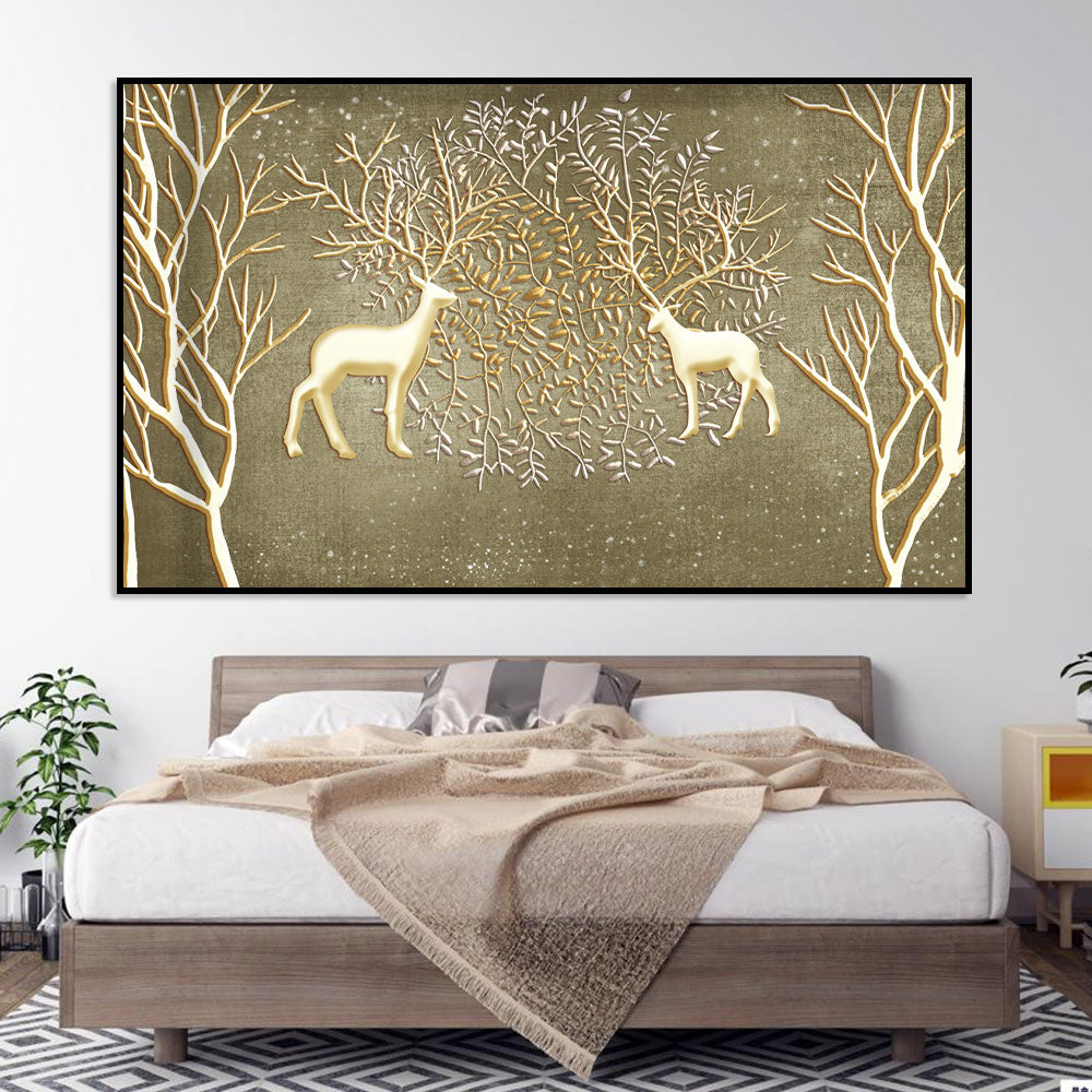 Golden Elegance Deer Canvas Wall Art