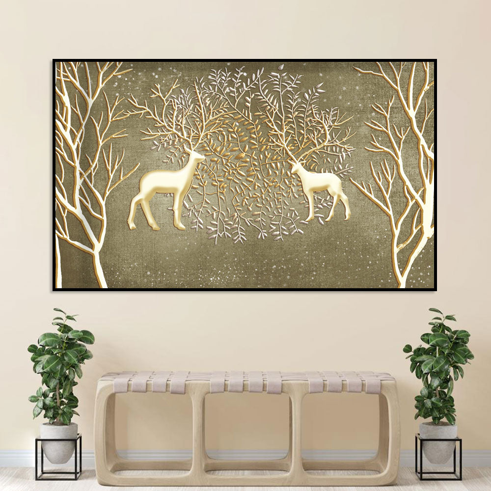 Golden Elegance Deer Canvas Wall Art