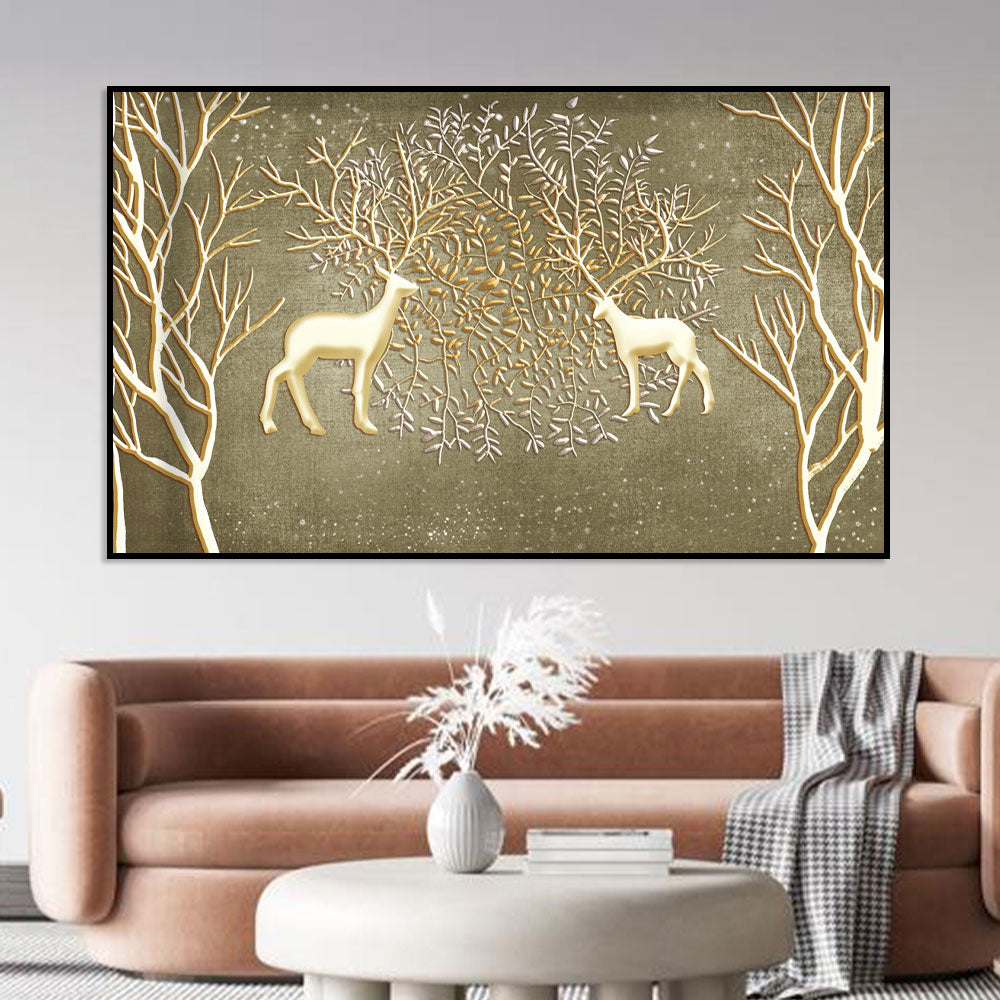 Golden Elegance Deer Canvas Wall Art