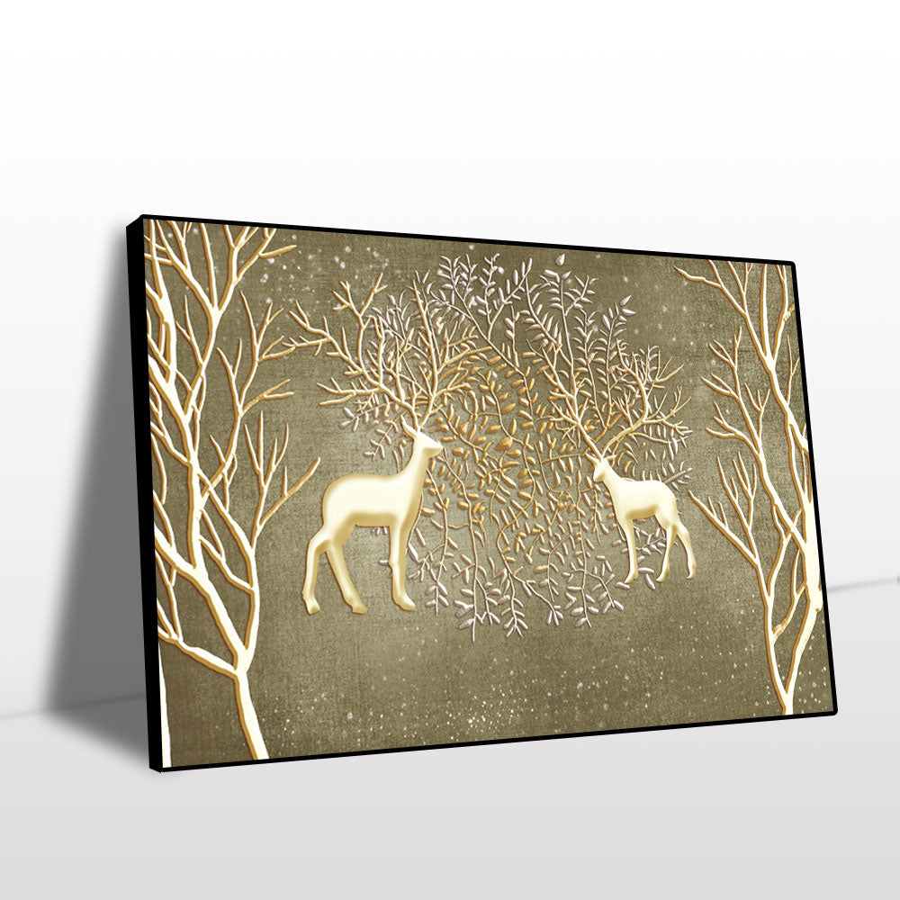 Golden Elegance Deer Canvas Wall Art