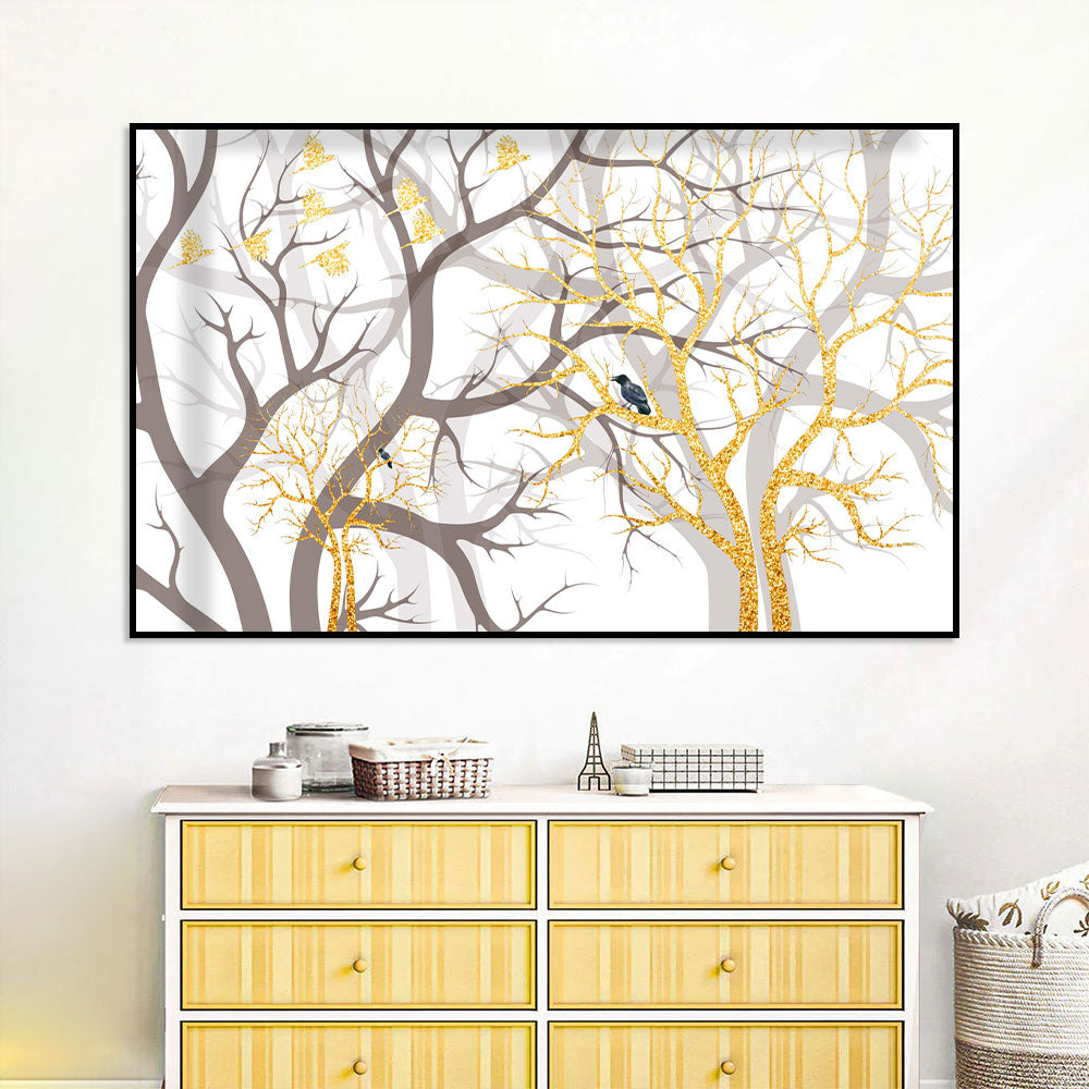 Golden Branches and Bluebird Canvas Wall Art