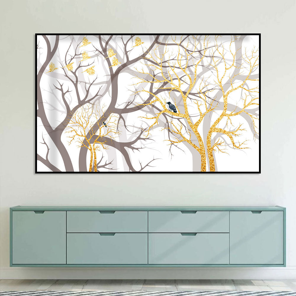 Golden Branches and Bluebird Canvas Wall Art