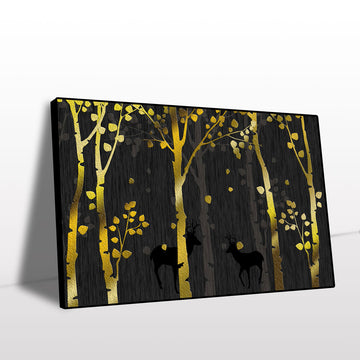 Golden Forest Deer Silhouette Canvas Wall Art