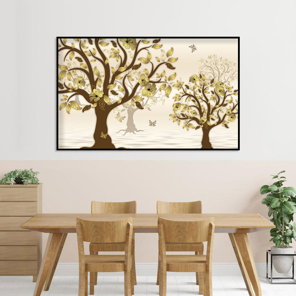 Golden Blossoms and Butterfly Trees Canvas Wall Art