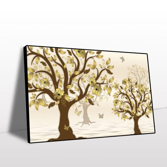 Golden Blossoms and Butterfly Trees Canvas Wall Art