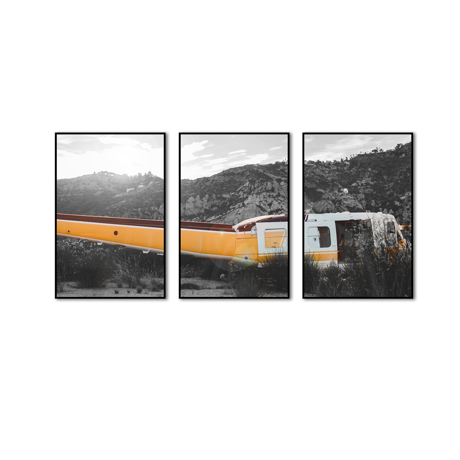 3 Piece Nordic Yellow Bus Canvas Wall Art