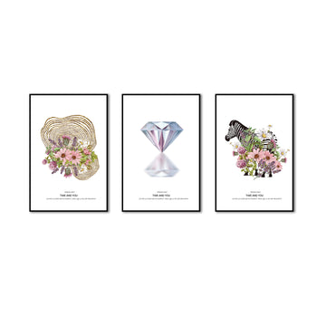 3 Piece Nordic Zebra and Flower Canvas Wall Art