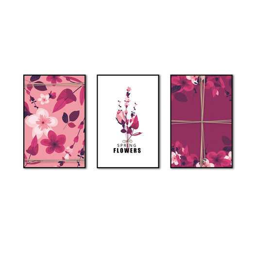 3 Piece Nordic Pink Spring Flowers Canvas Wall Art