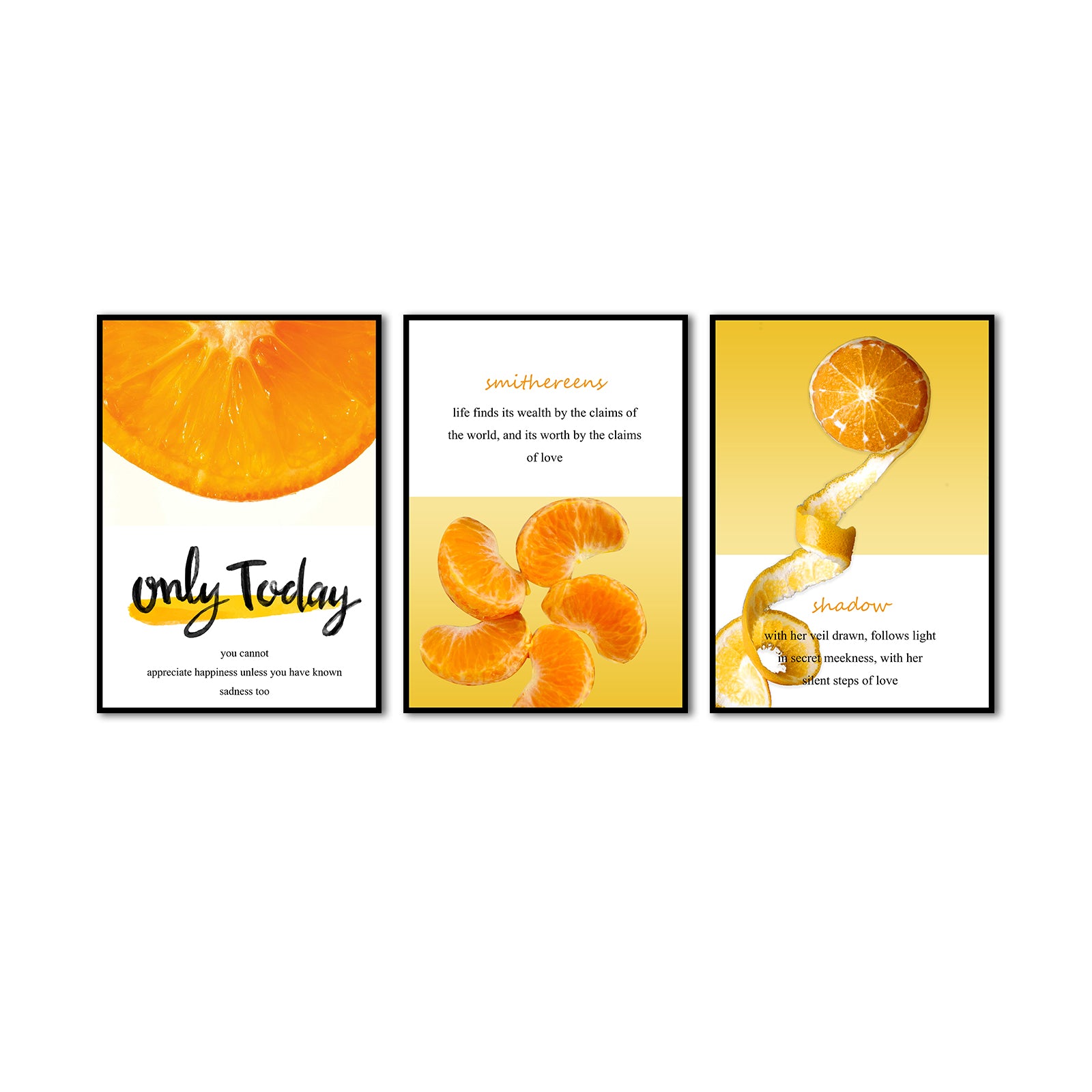 3 Piece Orange Fruit and Quote Canvas Wall Art