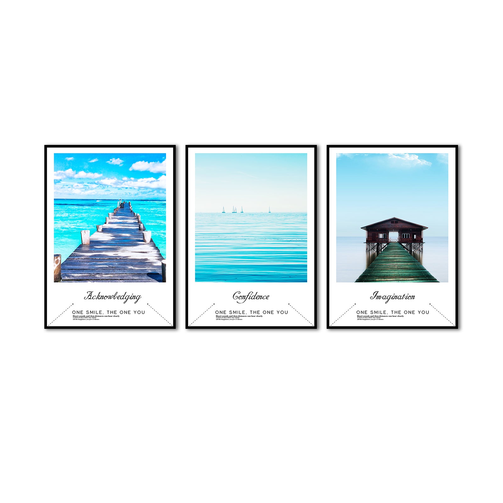 3 Piece Beautiful Ocean View with Quote Canvas Wall Art