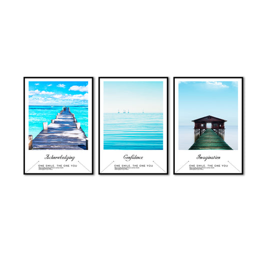 3 Piece Beautiful Ocean View with Quote Canvas Wall Art