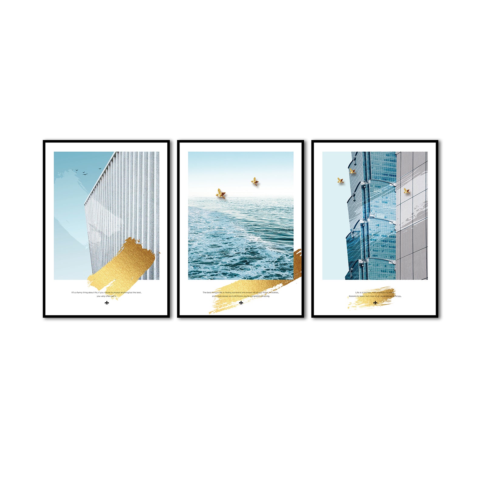 3 Piece Nordic Architecture and Seascape Canvas Wall Art