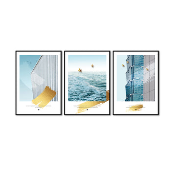 3 Piece Nordic Architecture and Seascape Canvas Wall Art