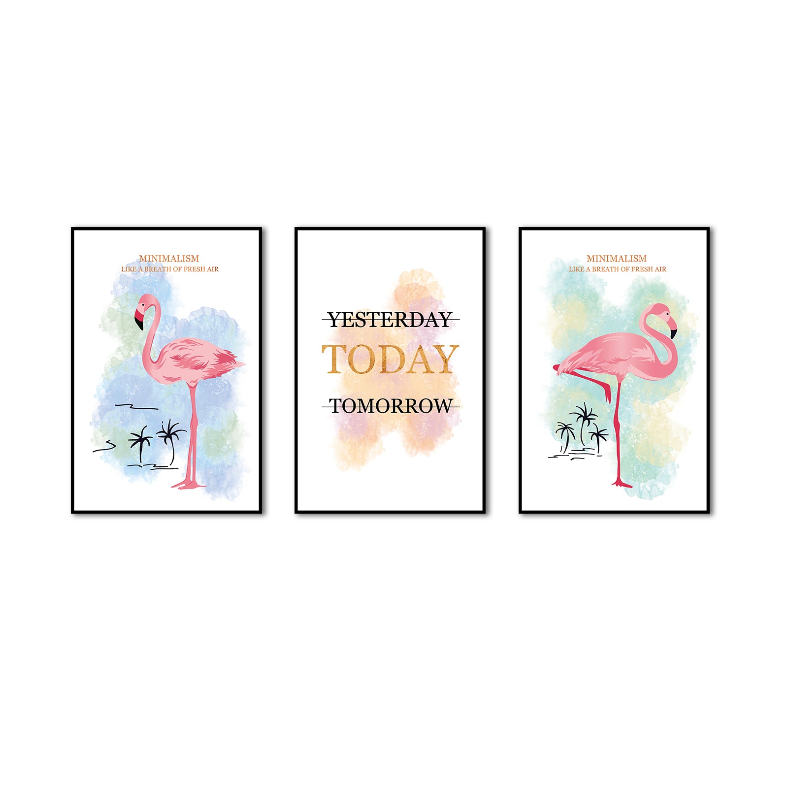 3 Piece Pink Flamingo and Quotes Canvas Wall Art