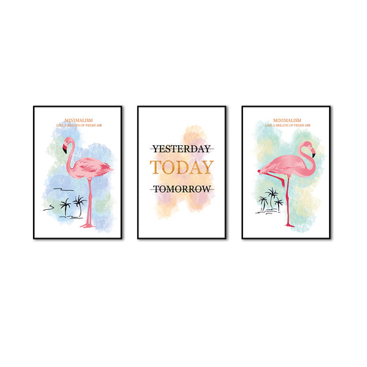 3 Piece Pink Flamingo and Quotes Canvas Wall Art