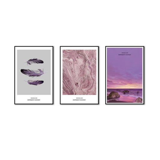 3 Piece Nordic Purple Feather Canvas Wall Art