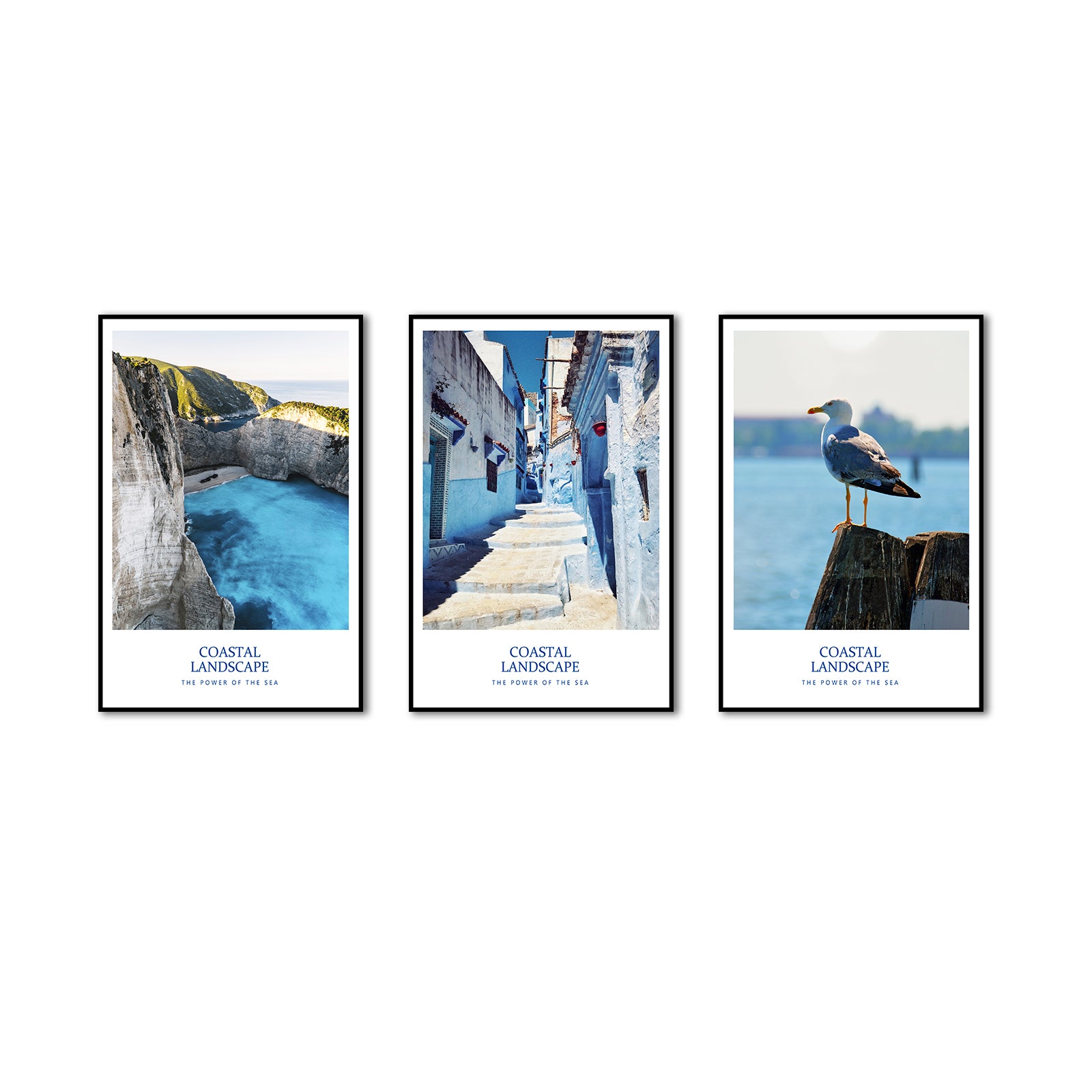 3 Piece Nordic Blue Ocean and Greek Town Canvas Wall Art