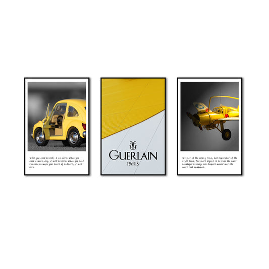 3 Piece Nordic Yellow Car and Airplane Canvas Wall Art