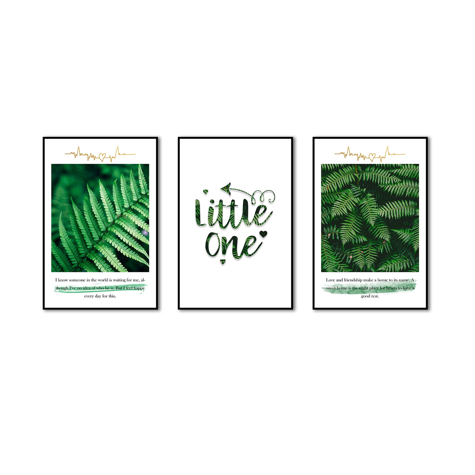 3 Piece Nordic Green Plants and Quotes Canvas Wall Art