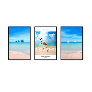 3 Piece Nordic Flamingo and Beach Canvas Wall Art