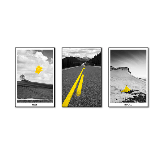 3 Piece Nordic Black and Yellow Landscape Road Canvas Wall Art