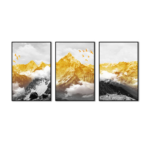 3 Piece Golden Mountain Canvas Wall Art