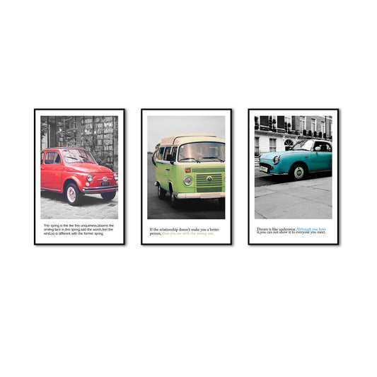 3 Piece Colorful Vintage Car Canvas Wall Art