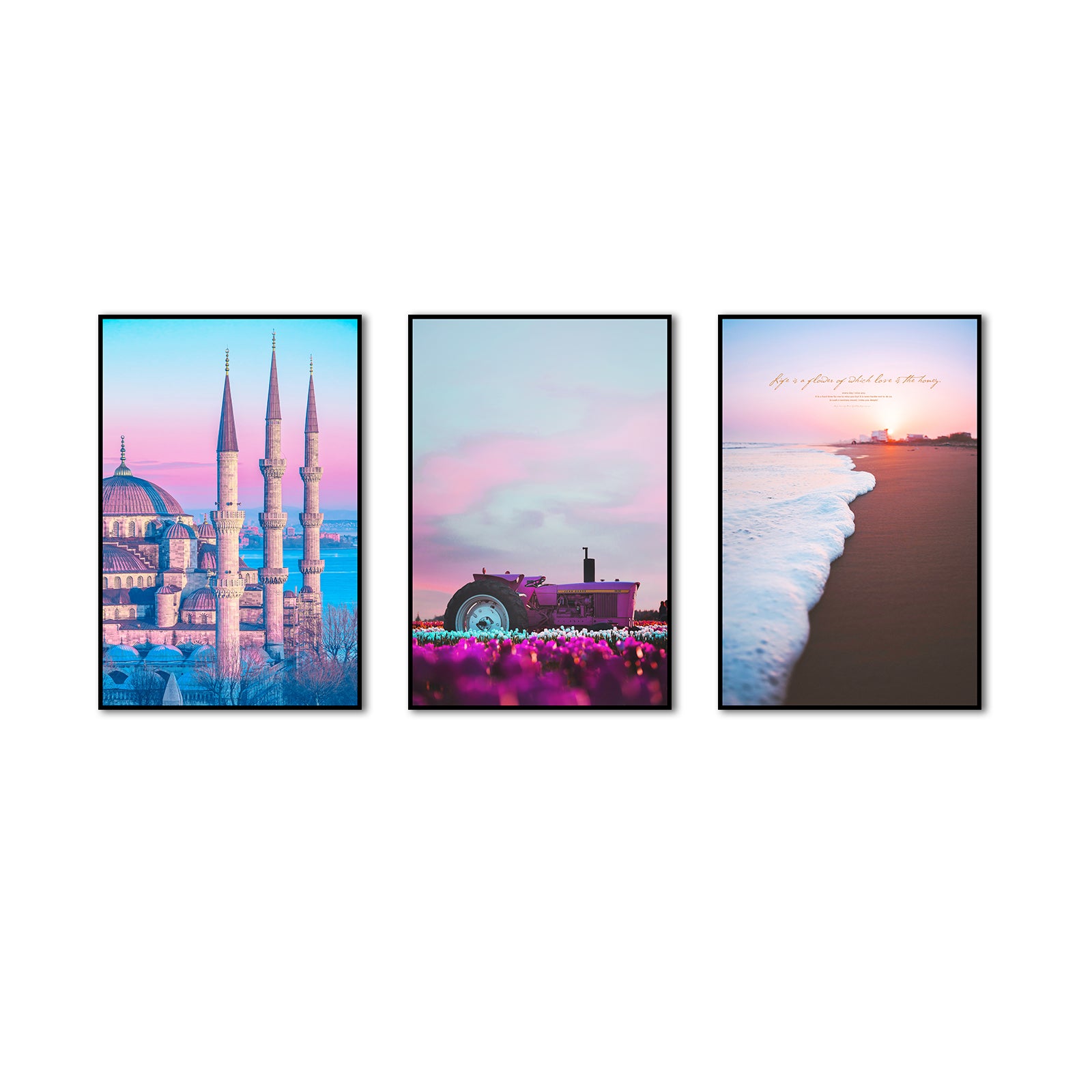 3 Piece Nordic Castle and Sunrise Beach Canvas Wall Art