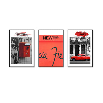 3 Piece Nordic Red Mailbox and Car Canvas Wall Art