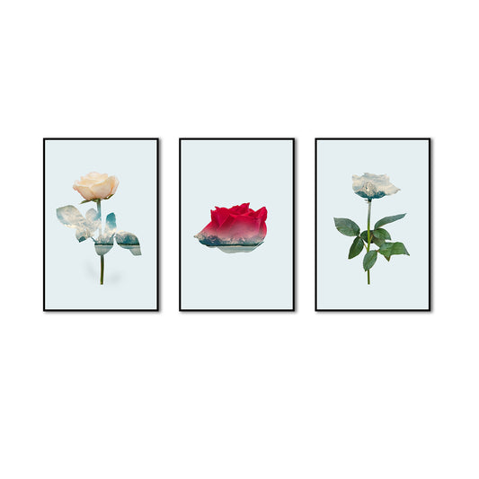 3 Piece Nordic Red and White Rose Canvas Wall Art