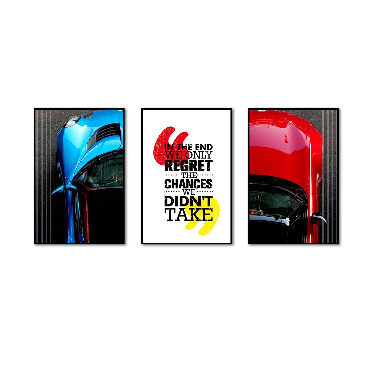 3 Piece Red and Blue Car Life Quotes Canvas Wall Art