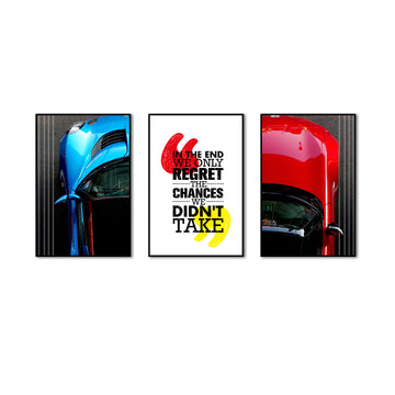 3 Piece Red and Blue Car Life Quotes Canvas Wall Art