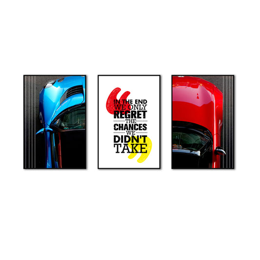 3 Piece Red and Blue Car Life Quotes Canvas Wall Art