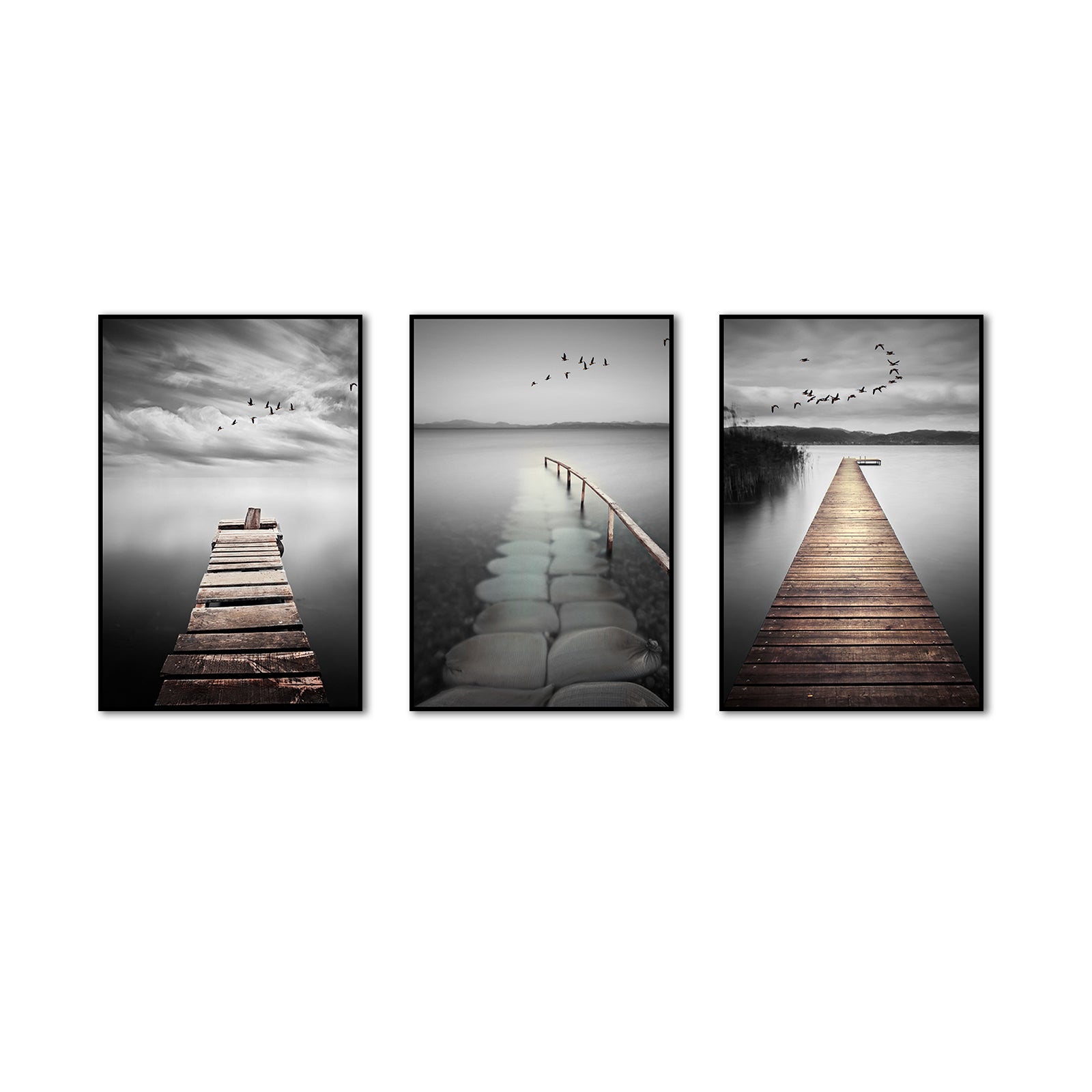 3 Piece Nordic Lakeview Wooden Bridge Canvas Wall Art