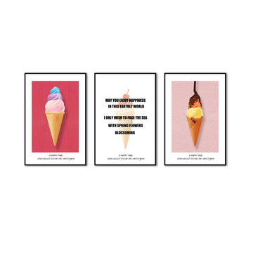 3 Piece Happy Ice Cream Canvas Wall Art