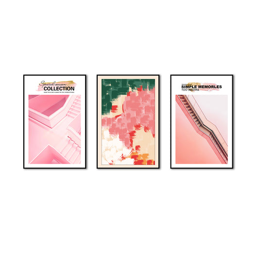 3 Piece Nordic Pink Stairs Architecture Canvas Wall Art