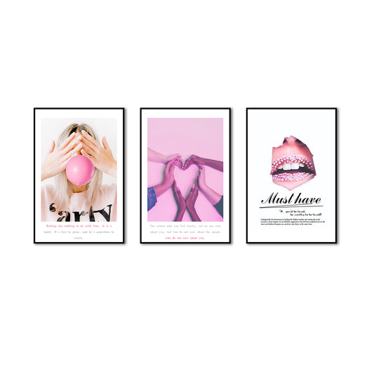 3 Piece Nordic Bubbles and Sexy Lip Canvas Wall Art