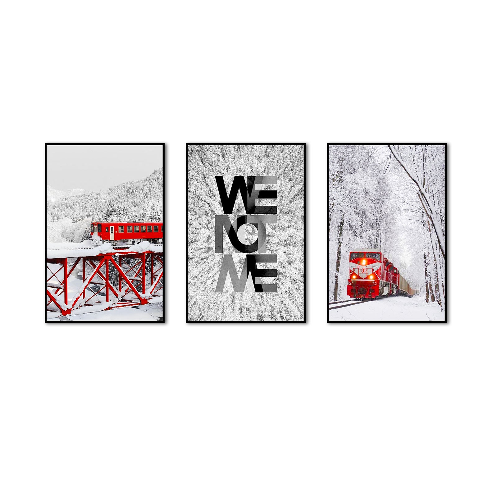 3 Piece Nordic Forest Train and Snow Canvas Wall Art