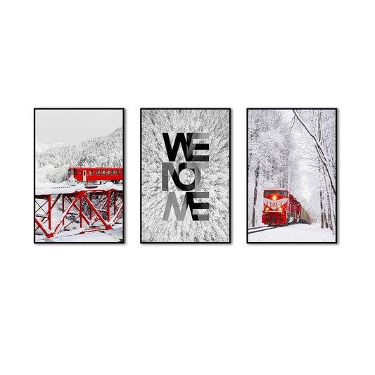 3 Piece Nordic Forest Train and Snow Canvas Wall Art