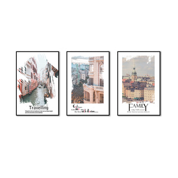 3 Piece Nordic Cityscape and Water City Canvas Wall Art