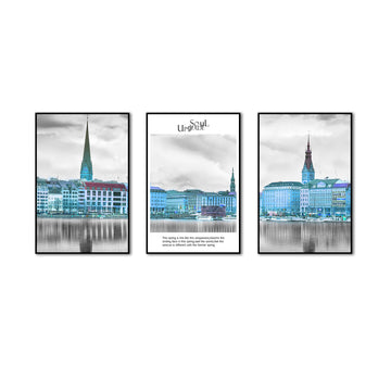 3 Piece Nordic Europe Building and Life Quote Canvas Wall Art