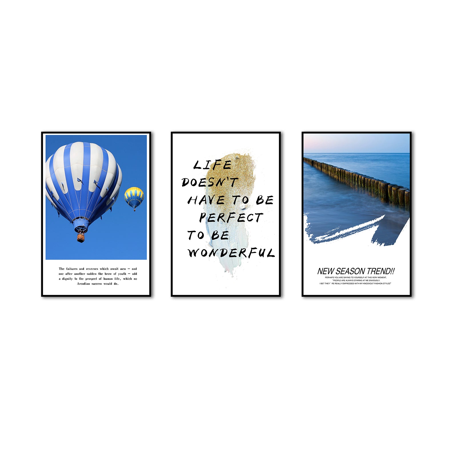 3 Piece Nordic Hot Balloon and Life Quote Canvas Wall Art