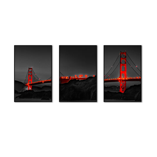 3 Piece Golden Gate Bridge Night View Canvas Wall Art