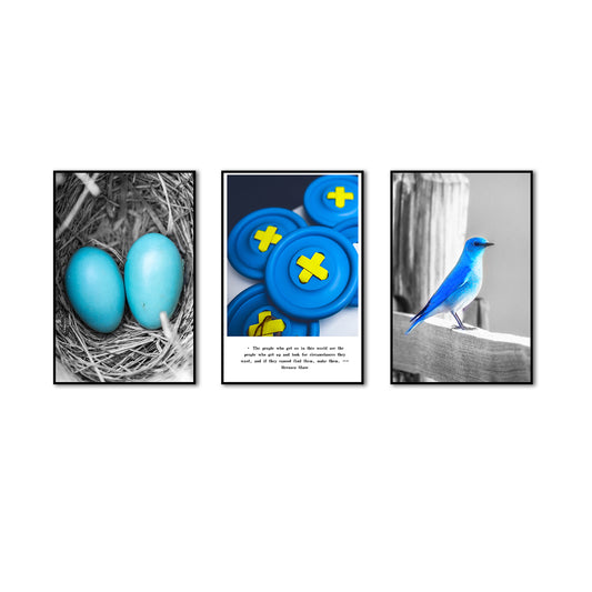 3 Piece Nordic Blue Bird and Egg Canvas Wall Art