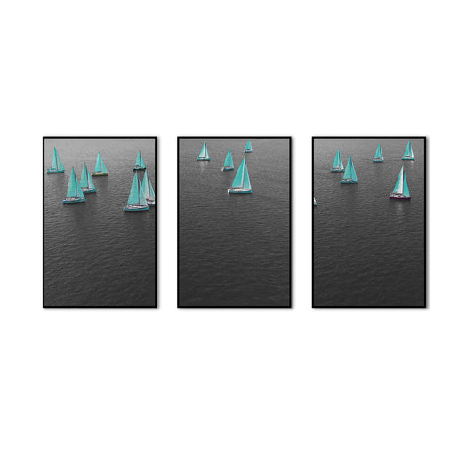 3 Piece Nordic Sailing Boats in Water Canvas Wall Art