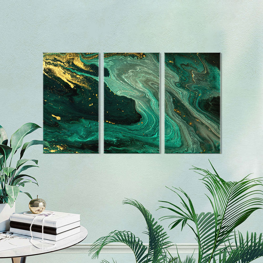 Abstract Gold and Green Marble canvas wall art