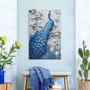 Blue Peacock Flower Canvas Wall Art