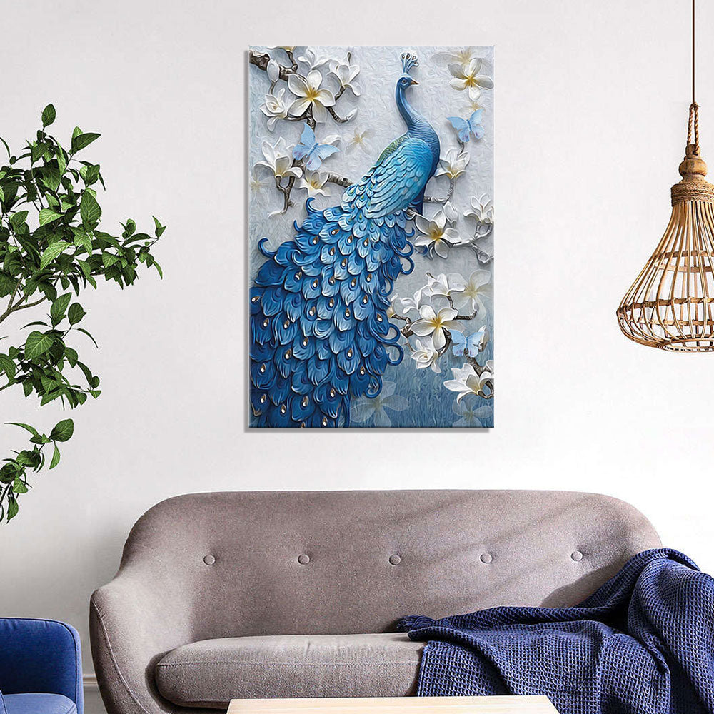 Blue Peacock Flower canvas wall art