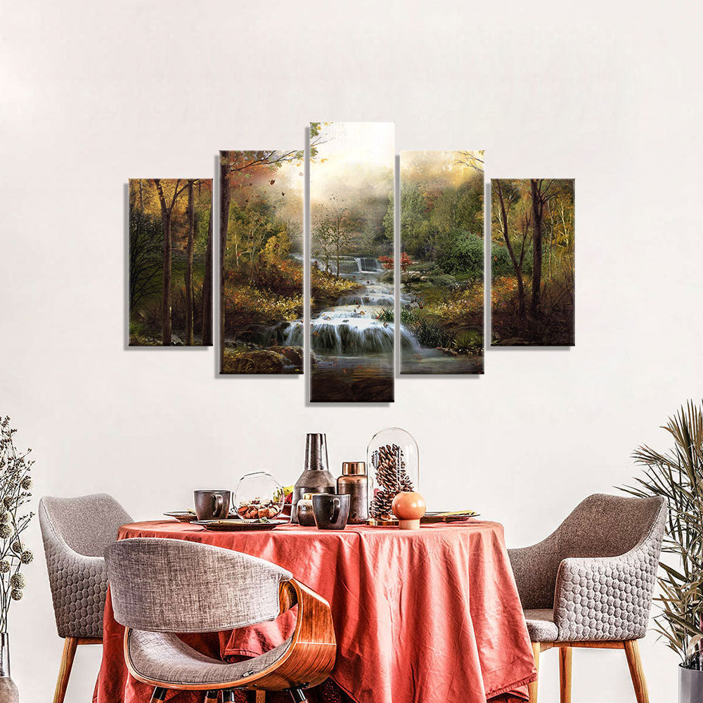 Autumn Stream in forest canvas wall art